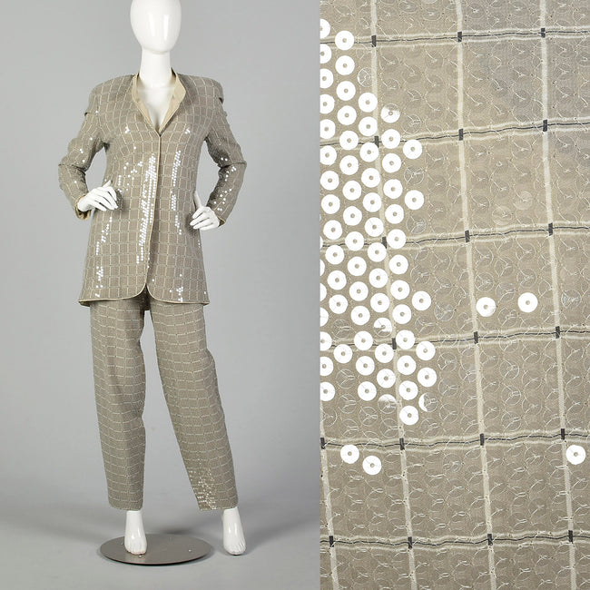 Small Giorgio Armani Le Collezioni 1990s Gray Sequin Check Paint Suit