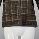 1970s Yves Saint Laurent, Rives Gauche Green Wool Plaid Jacket