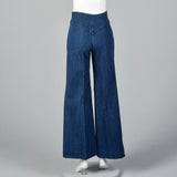 1970s Zip Front Bell Bottoms Cotton Denim