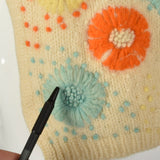 Small 1960s Boho Cardigan Cream Sweater with Multi-Color Floral Embroidery