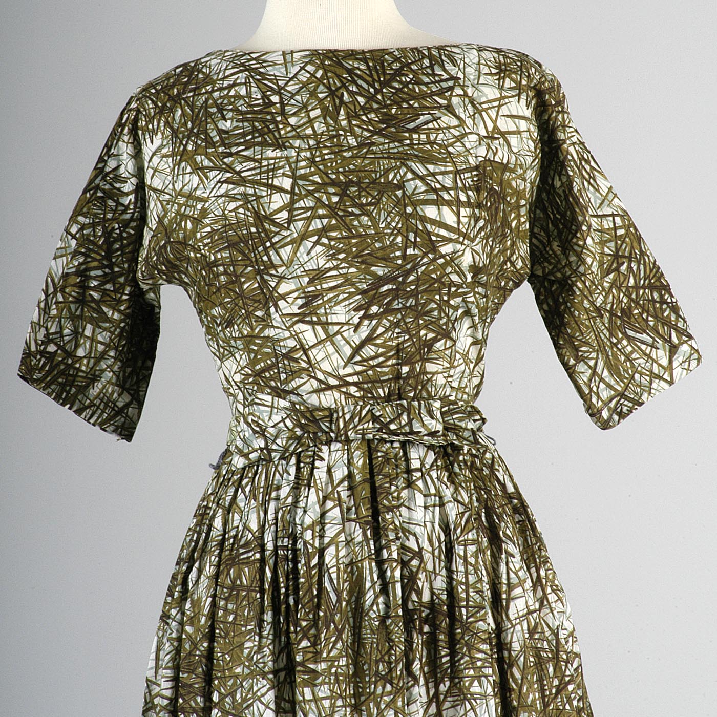 1950s Day Dress with Green and Blue Print