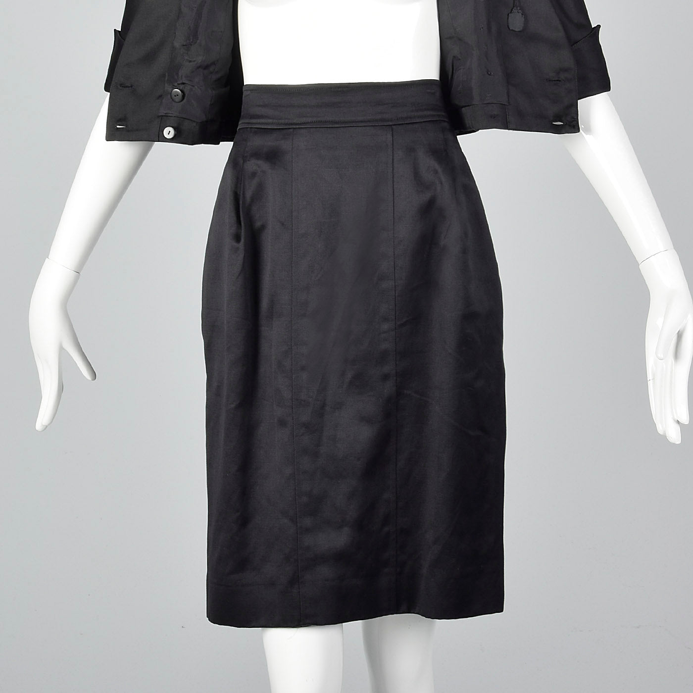 1980s Chanel Black Cotton Summer Skirt Suit with Gold Buckle Detail