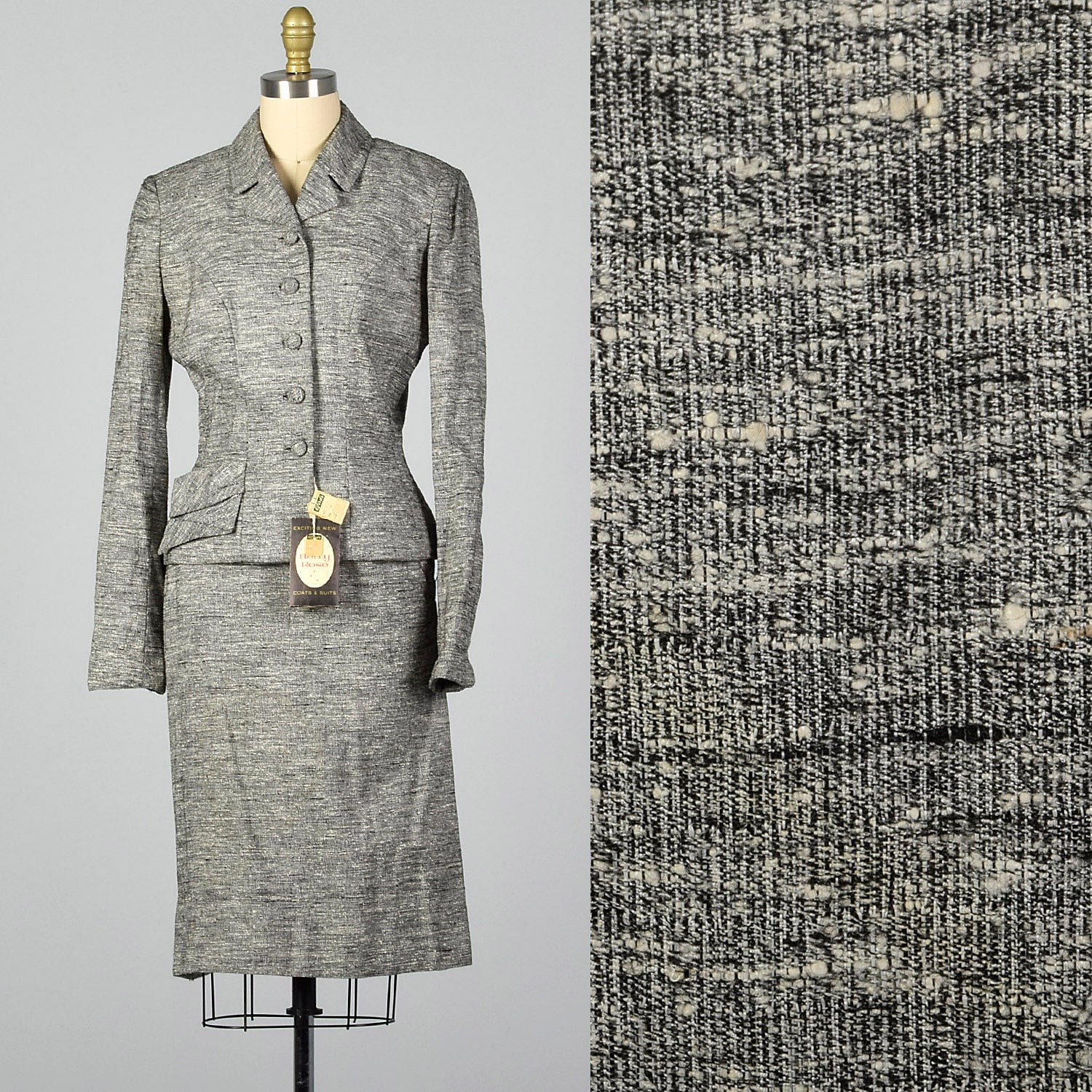 1950s Deadstock Atomic Fleck Gray Skirt Suit