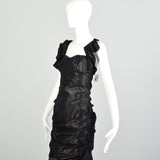 Small 2000s Nicole Miller Collection Shiny Black Lamé Cocktail Party Ruffle Evening LBD Dress