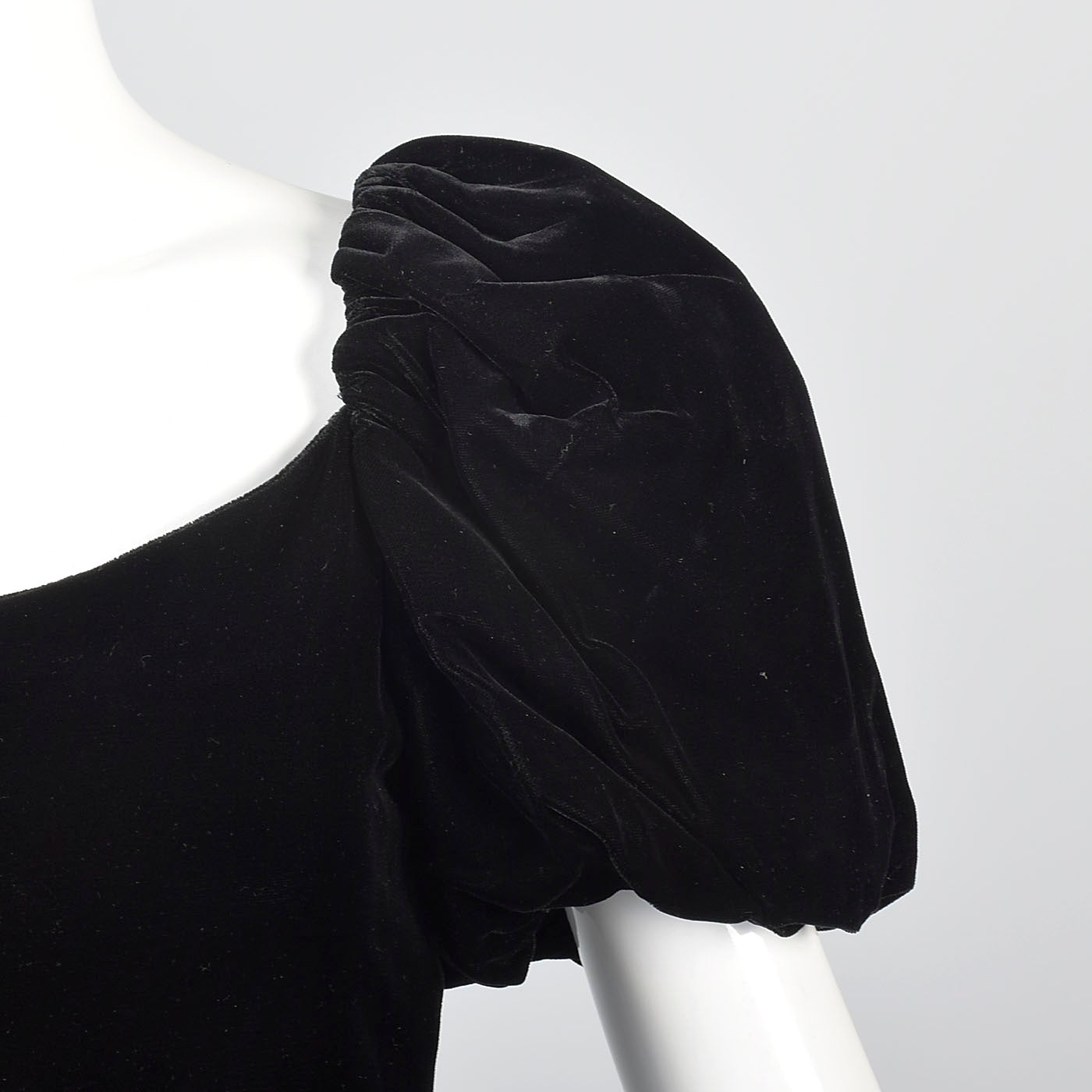 1980s Scaasi Black Velvet Drop Waist Evening Dress