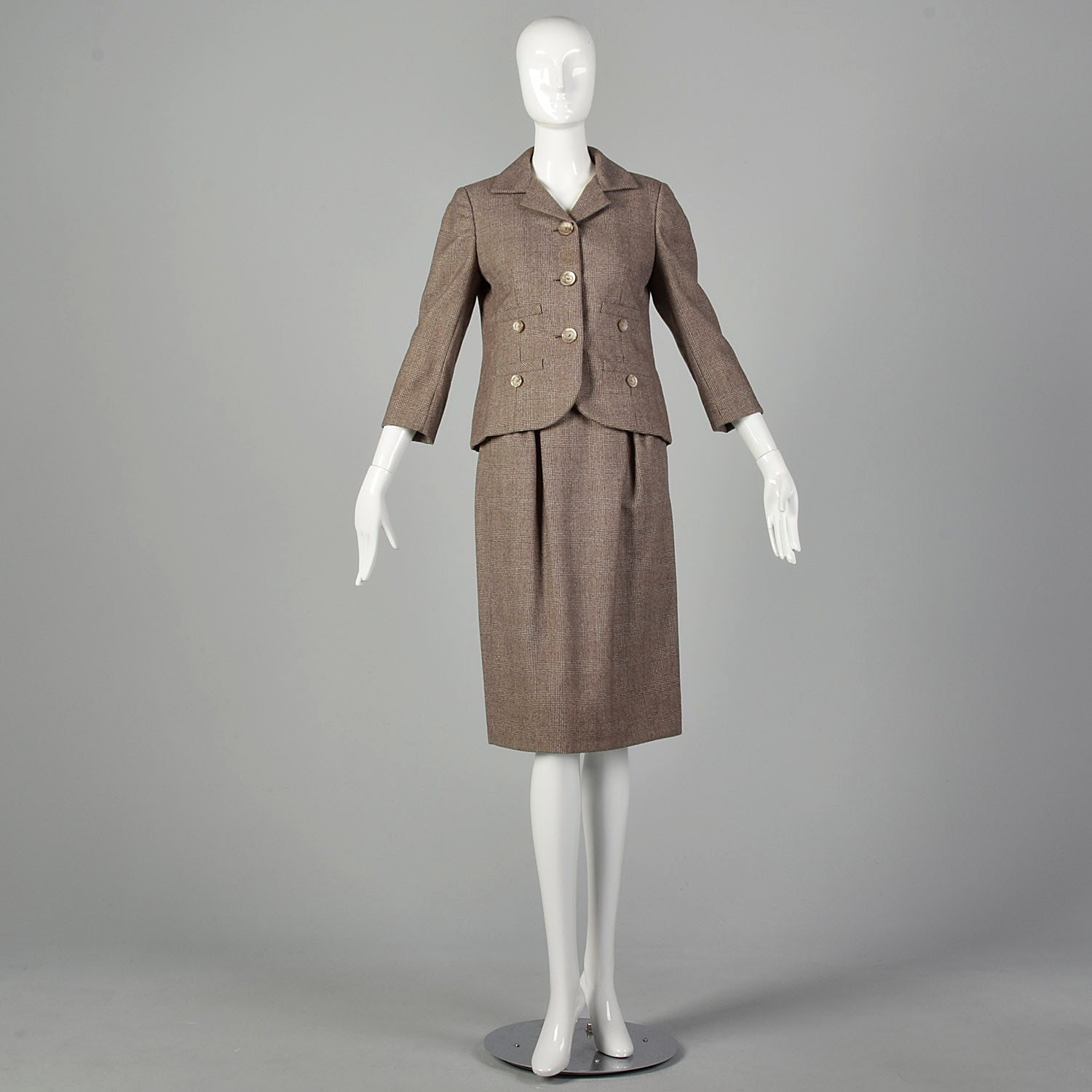 XS-Small 1960s Ben Zuckerman Brown Plaid Skirt Suit