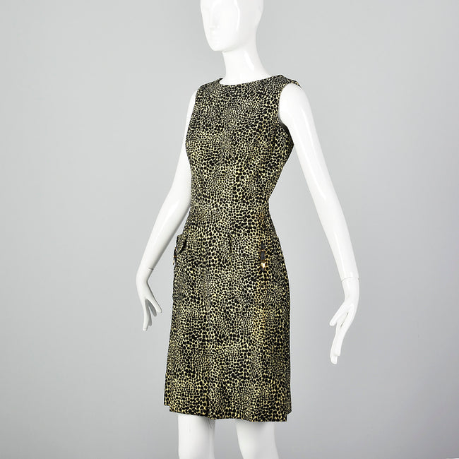 XS 1960s Animal Print Corduroy Dress
