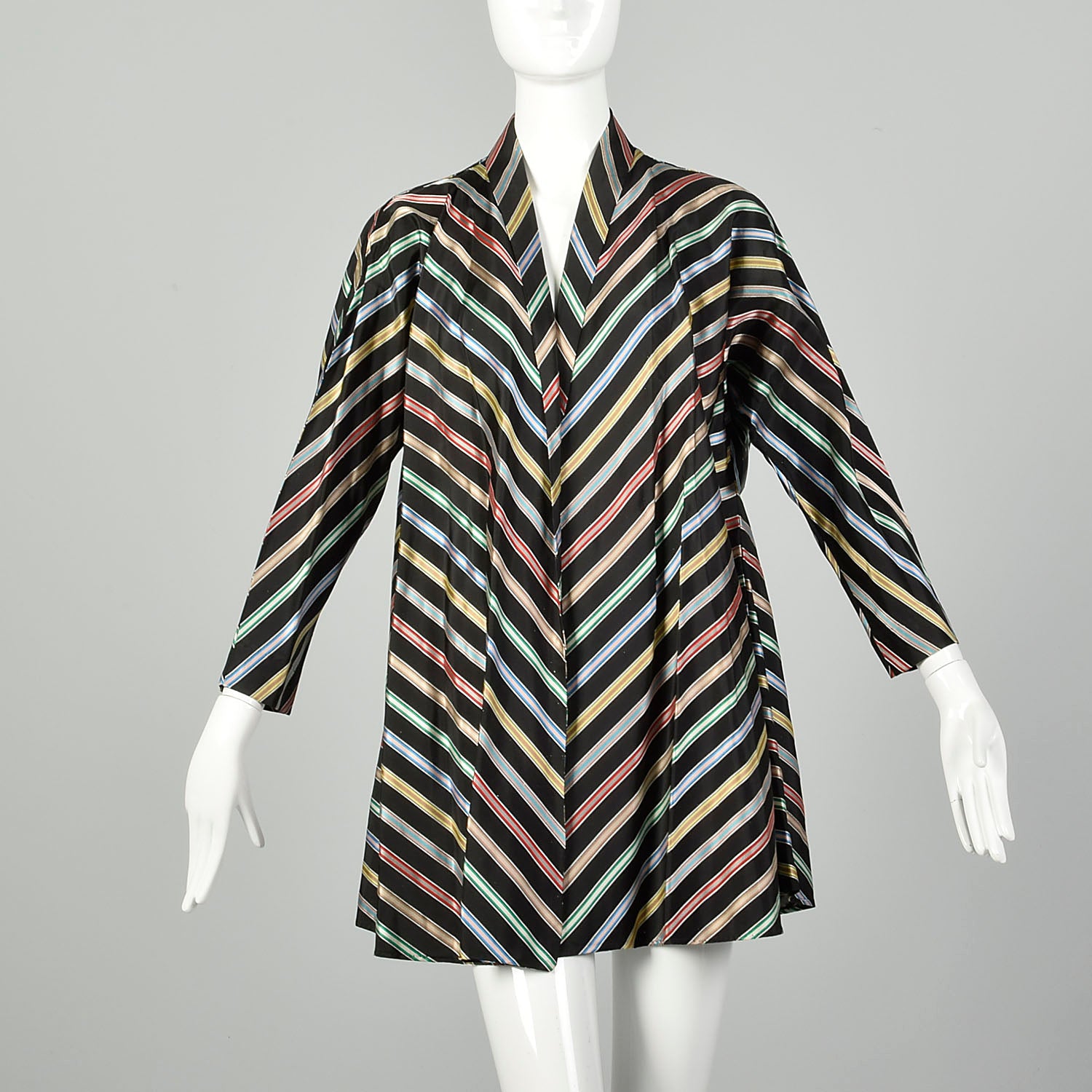 1950s Maxan Swing Jacket Taffeta Ribbon Stripe Dolman Sleeves Chevron Stripe Back