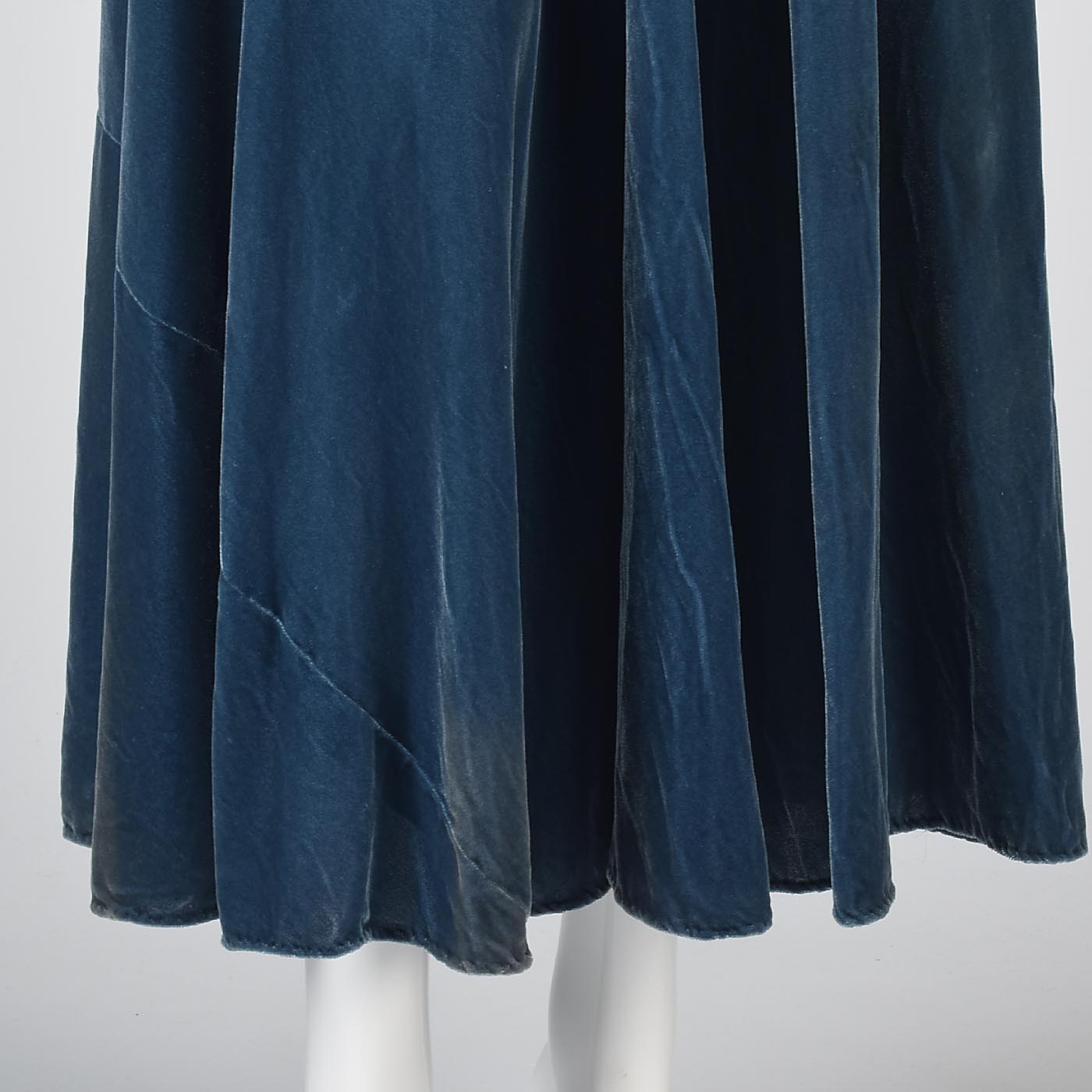1930s Blue Velvet Gown with Gathered Bodice