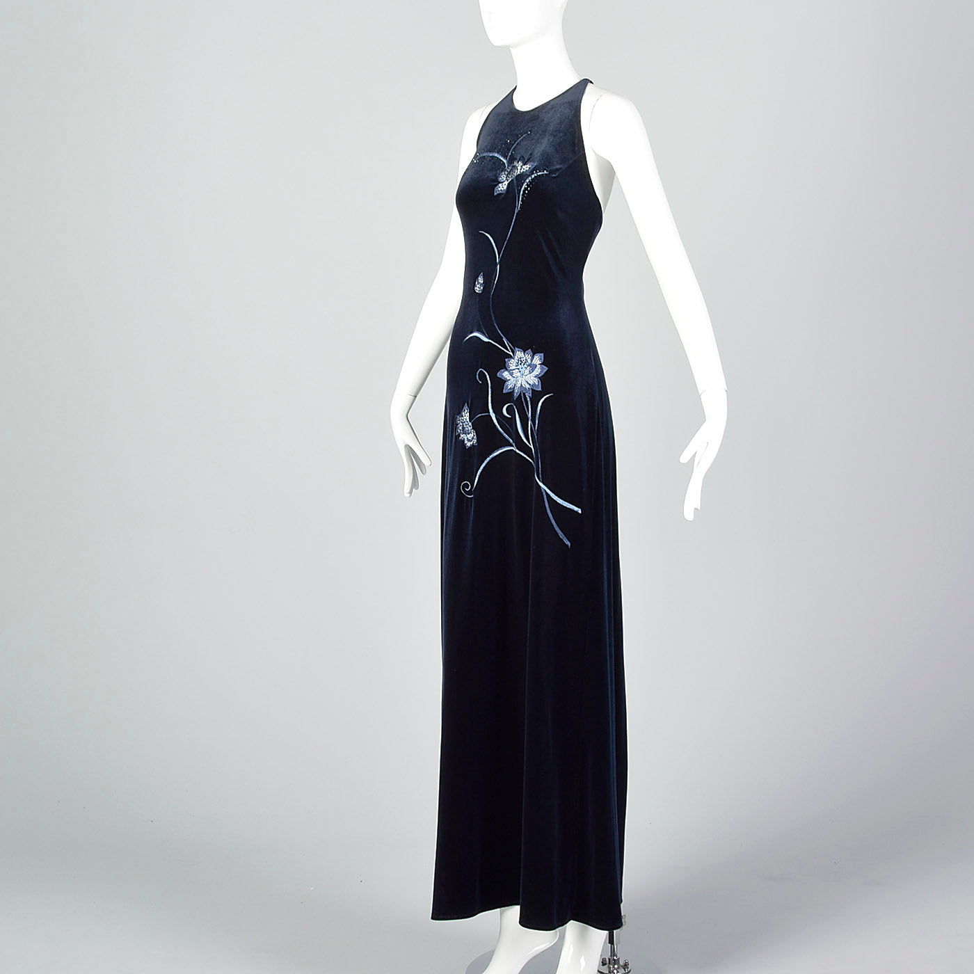 1990s Blue Velvet Evening Dress 1990s Blue Velvet Evening Dress