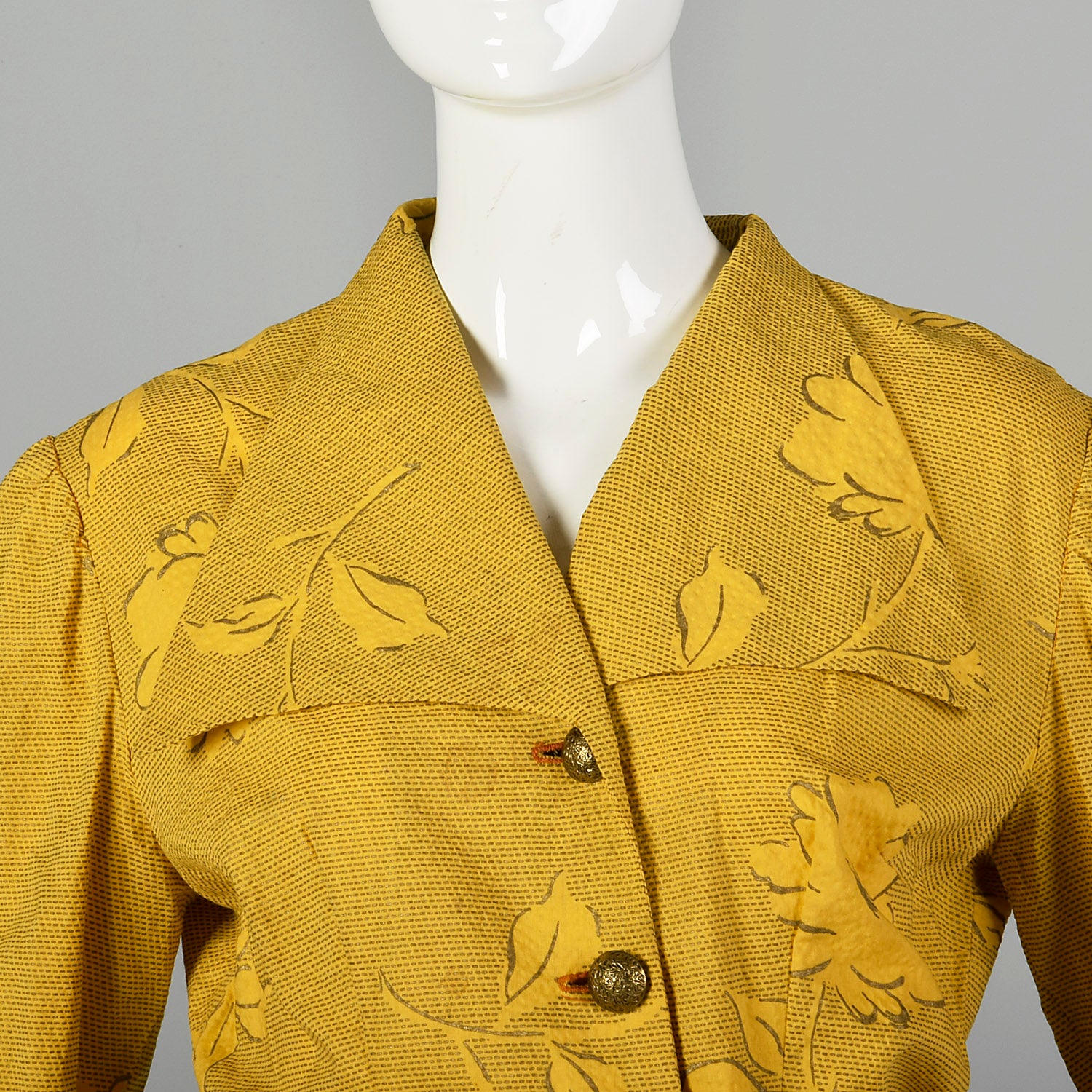 1950s Large Yellow Seersucker Day Dress