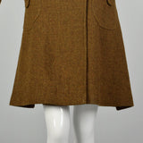 Small 1970s Brown Wool Coat Green Tweed Mod Military Inspired