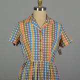 Large 1950s Cotton Day Dress with Colorful Print Shirtwaist