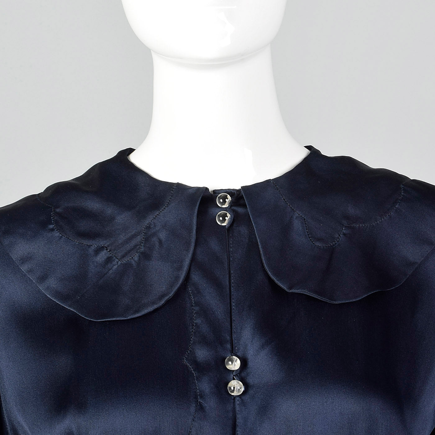 1930s Glamorous Navy Silk Dress