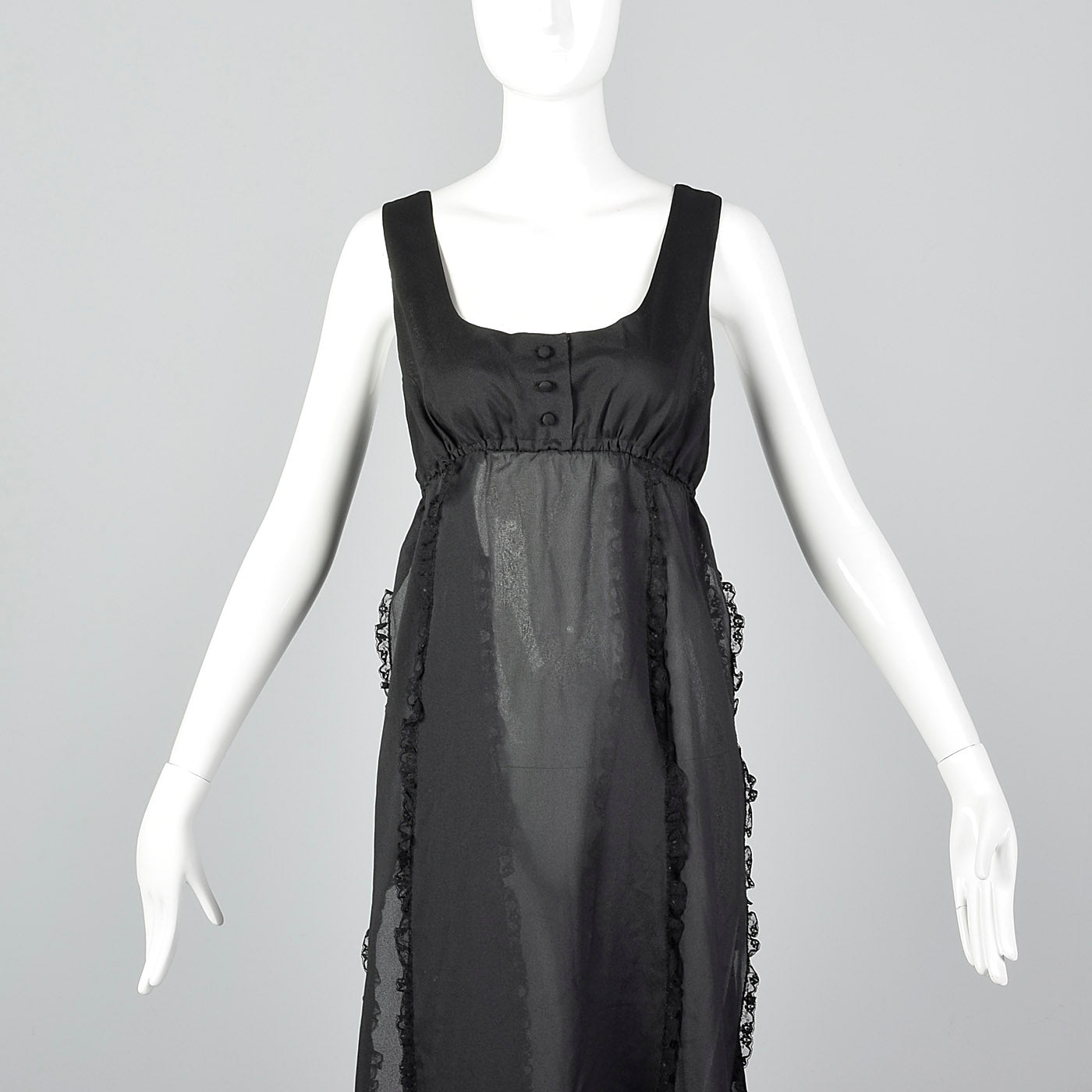 1970s Saks Fifth Avenue Sheer Black Nightgown with Car Wash Hem