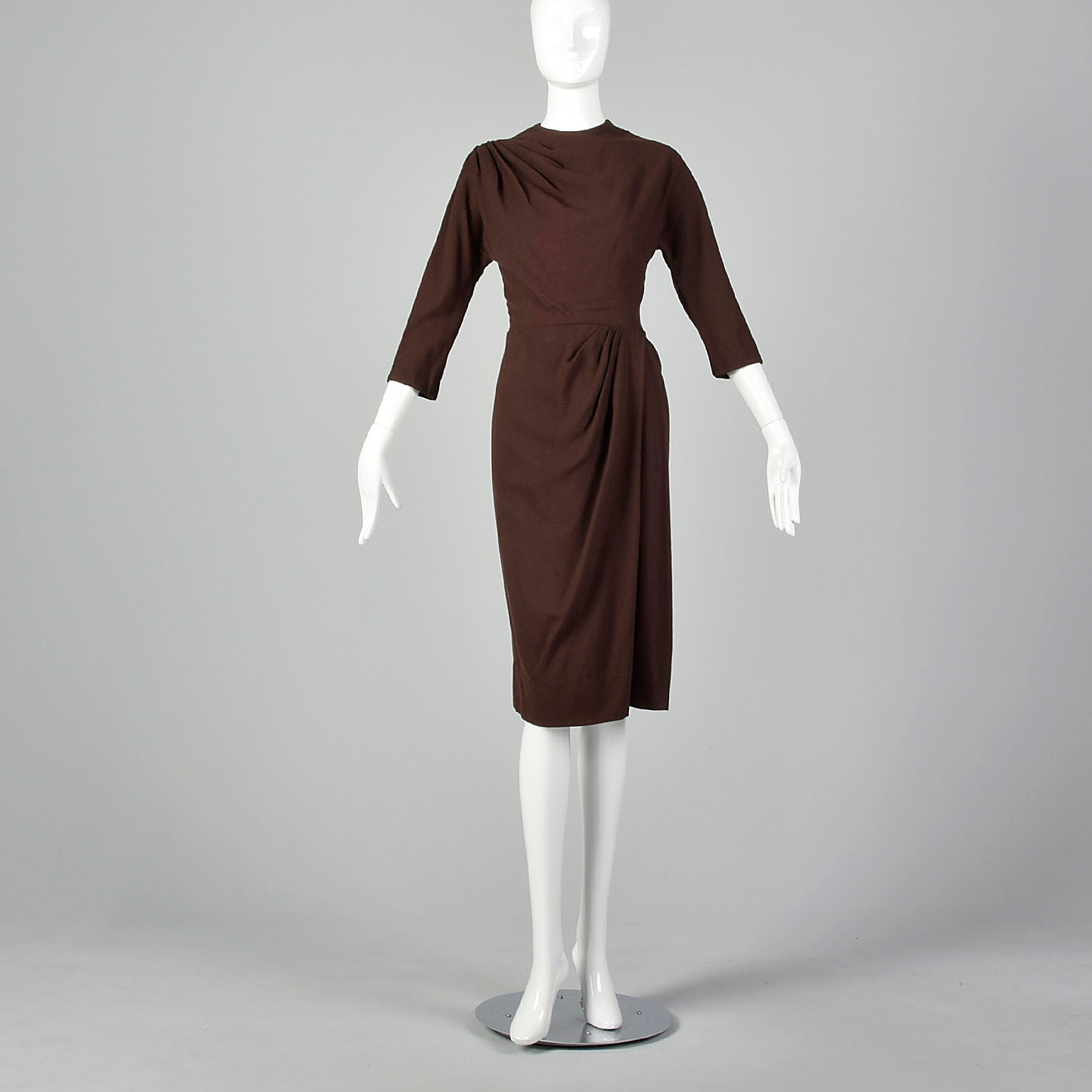 Medium 1940s Dorothy O'Hara Brown Wool Dress