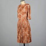 1960s Brown Rose Print Dress