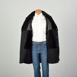 Large 1970s Coat Charcoal Black Faux Fur Double Breasted Winter