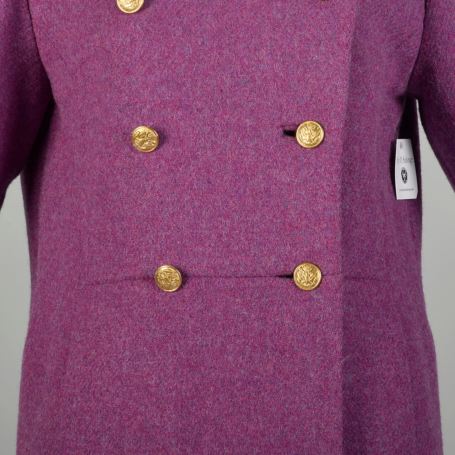 Small 1960s Coat Purple Mod Double Breasted Military Wool Winter Outerwear