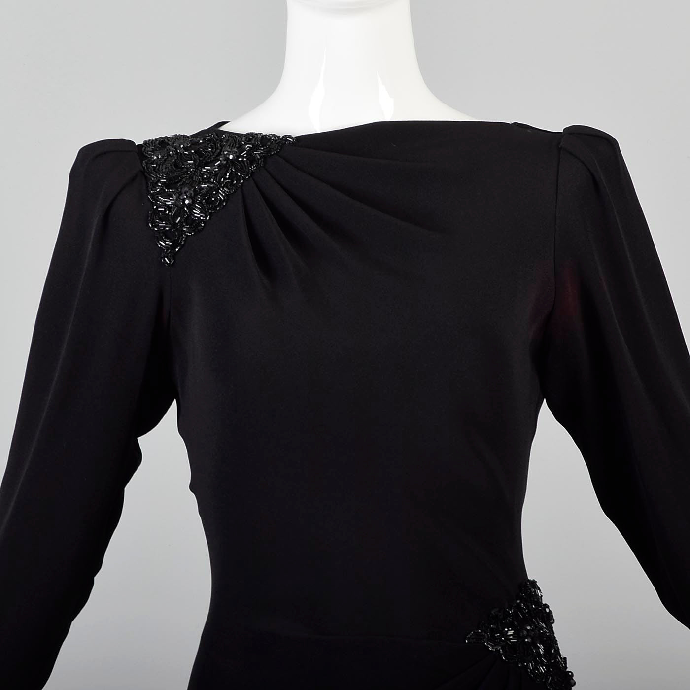 1980s Saks Fifth Avenue Deco Revival Little Black Dress Blade Runner Style