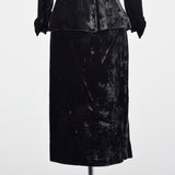 1950s Black Crushed Velvet Skirt Suit