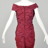 Medium 1990s Tadashi Burgundy Gown with Mermaid Hemline Ruched Bodice and Train