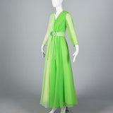 1970s Green Colorblock Maxi Dress