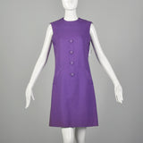 Small 1960s Dress Geoffrey Beene Purple Mini Linen Shift Sleeveless Space Age Mod Designer Dress