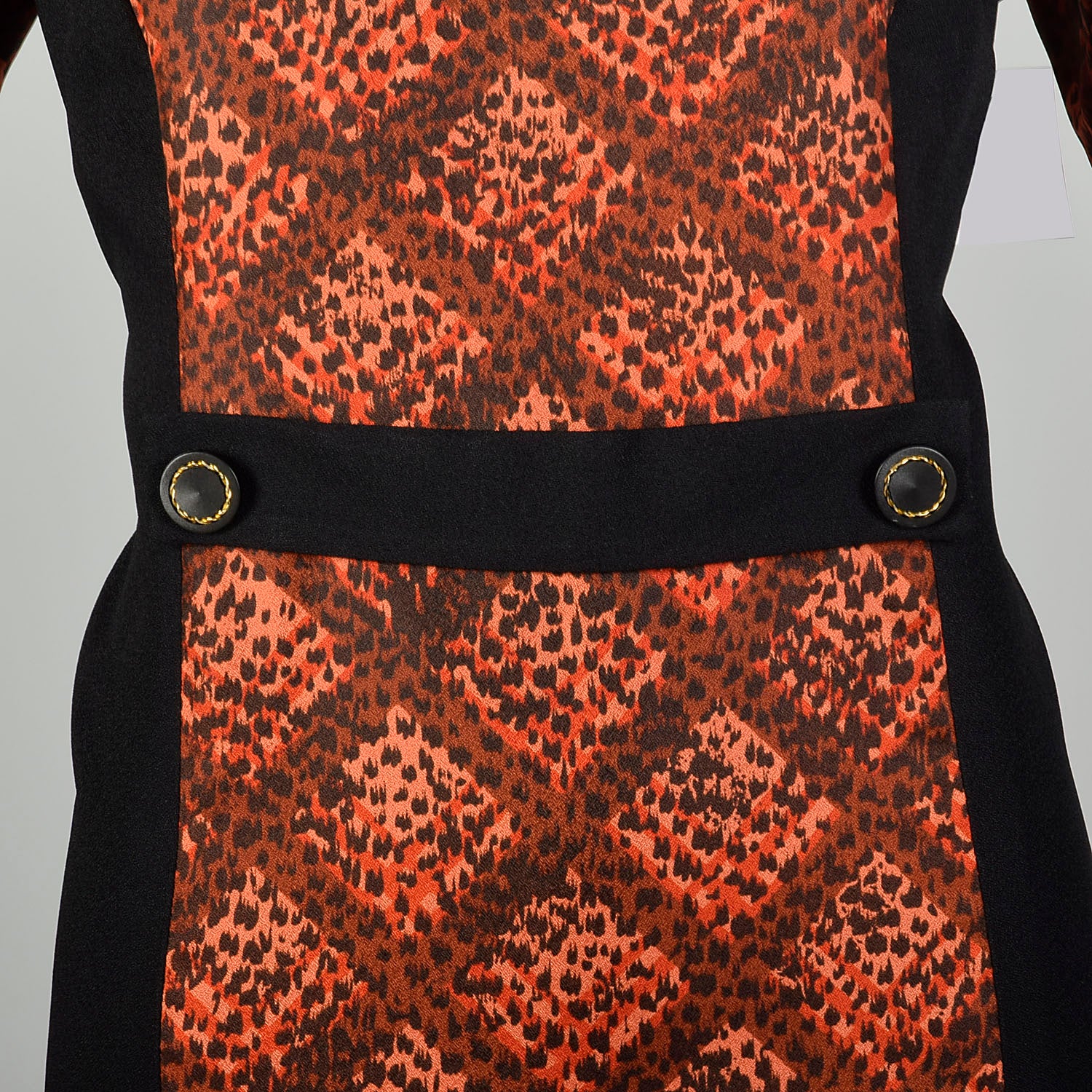 XL 1960s Color Block Shift Dress Long Sleeve Lattice Print
