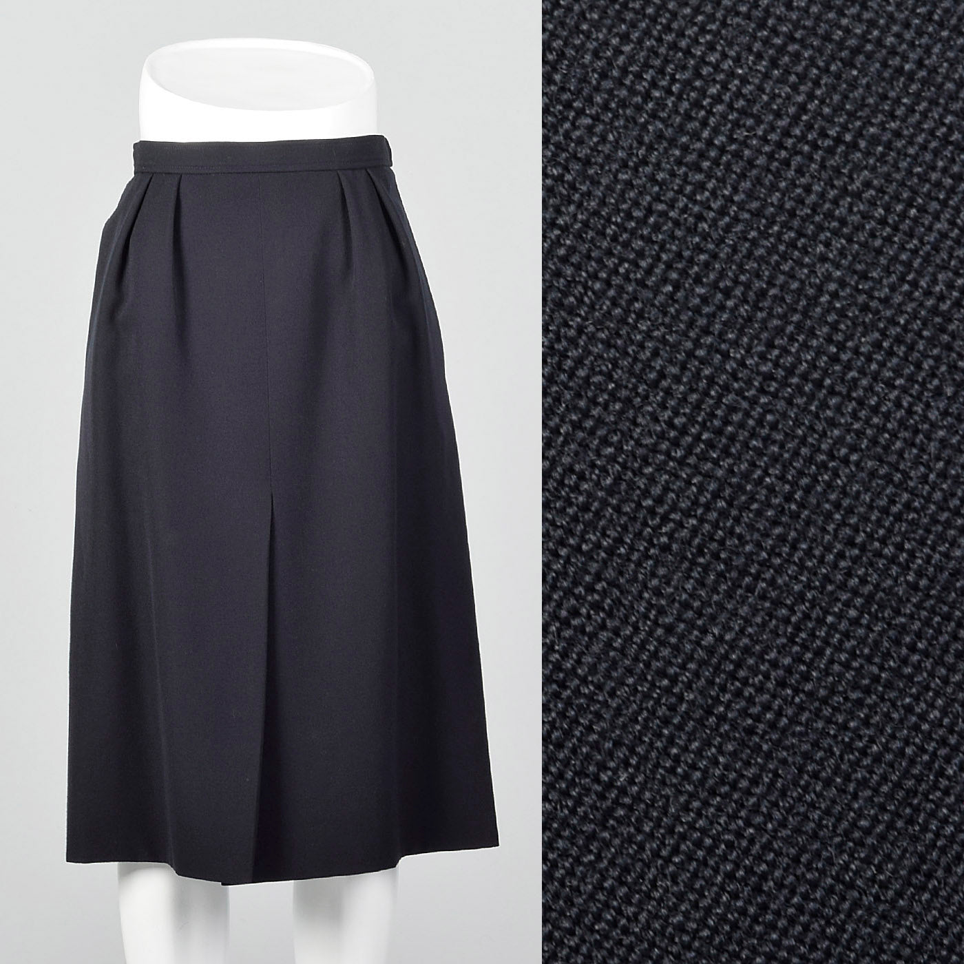 1980s Yves Saint Laurent Rive Gauche Navy Blue Skirt with Slit