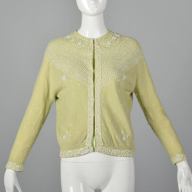 1960s Green Cardigan with Beading and Sequins