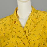 Small Yellow Jumpsuit 1980s Bright Cotton Bold Novelty Print Capri