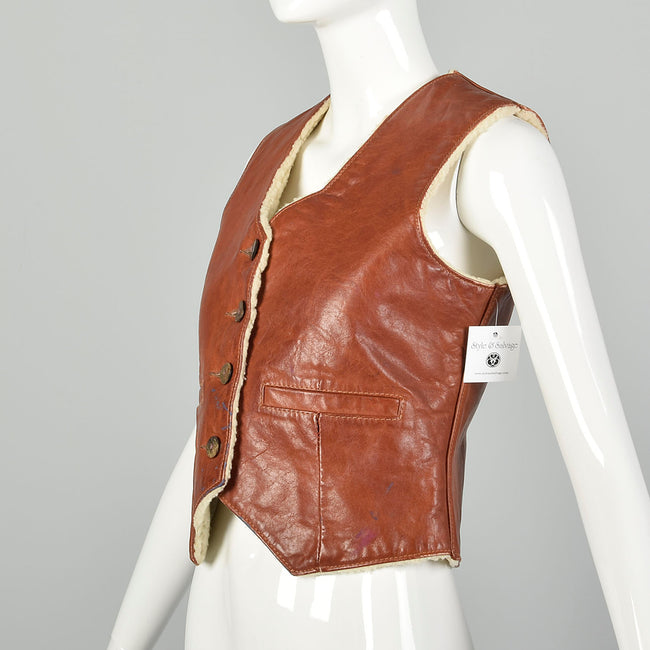 Small 1960s LL Bean Leather Vest Distressed