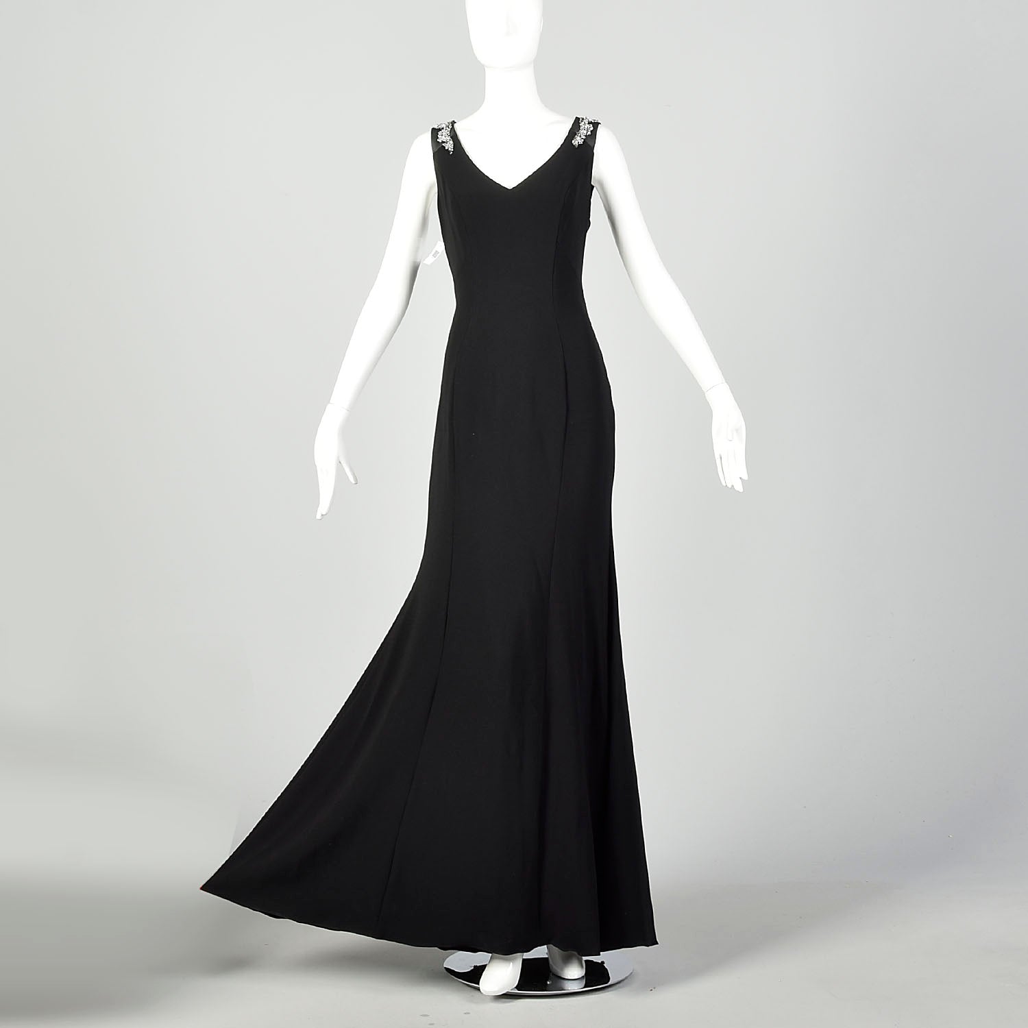 Small Theia Black Beaded Evening Gown Sexy Formal Sleeveless Dress