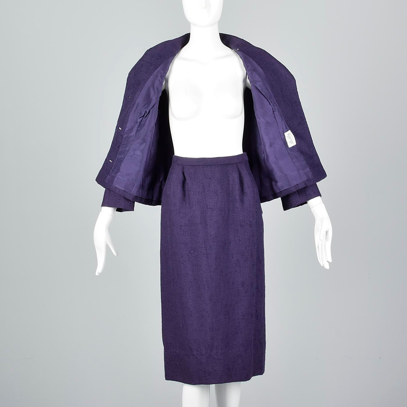 1960s Dark Purple Tweed Skirt and Jacket Set