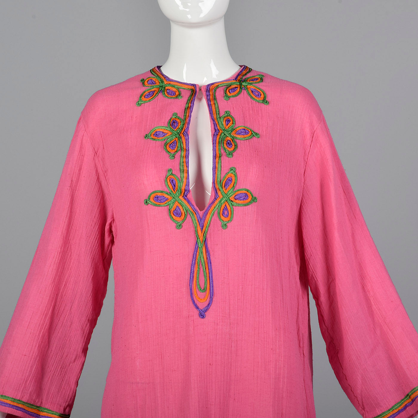 1970s Christian Dior Pink Kaftan Dress with Keyhole Bust