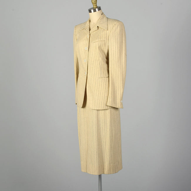 Small 1940s Cream Striped Skirt Suit