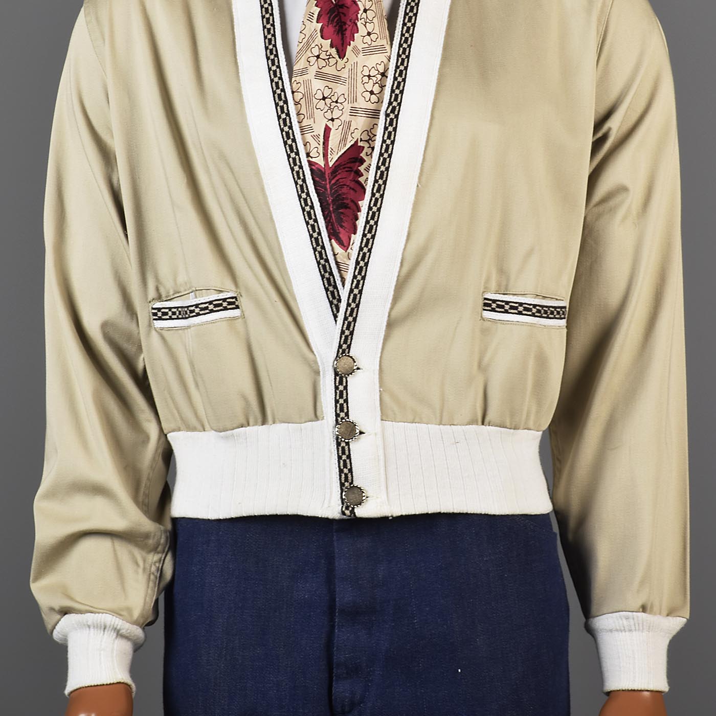 1960s Mens Casual Jacket with Ribbed Knit Trim
