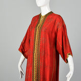 1970s Red Silk Dupioni Kaftan
