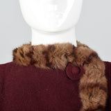1940s Burgundy Wool Coat with Fur Trim