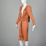 1980s Brown Silk Jersey Draped Dress