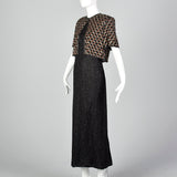 1990s Black Beaded Faux Jacket Maxi Dress