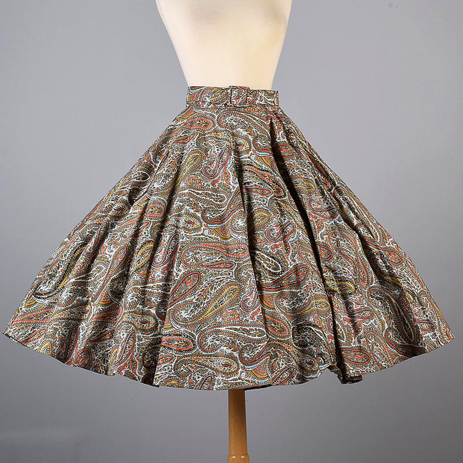 1950s Glitter Paisley Print Full Circle Skirt