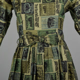 Medium 1950s Green Wild West Novelty Print Day Dress