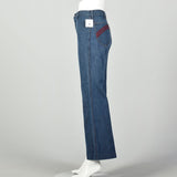 Small 1970s High Waisted Jeans Hippie Bell Bottoms Embroidered Pockets