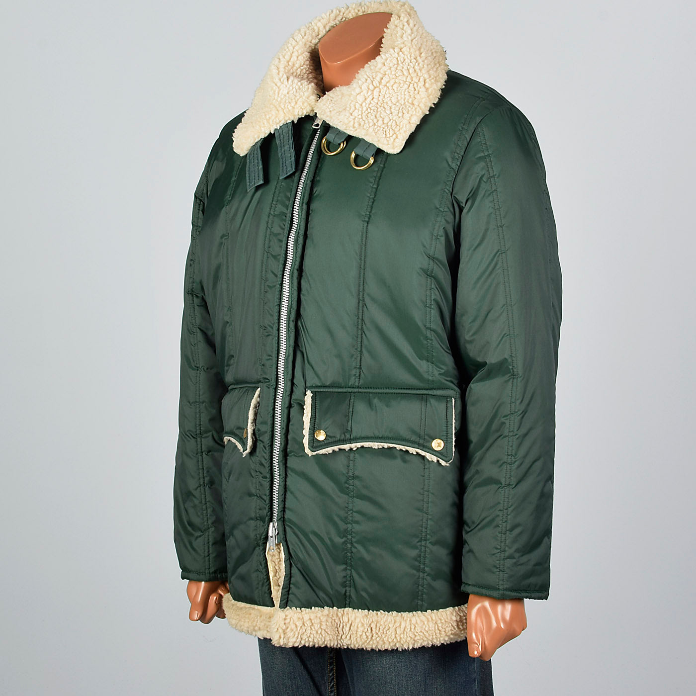 1960s Men's Green Satin Chore Coat