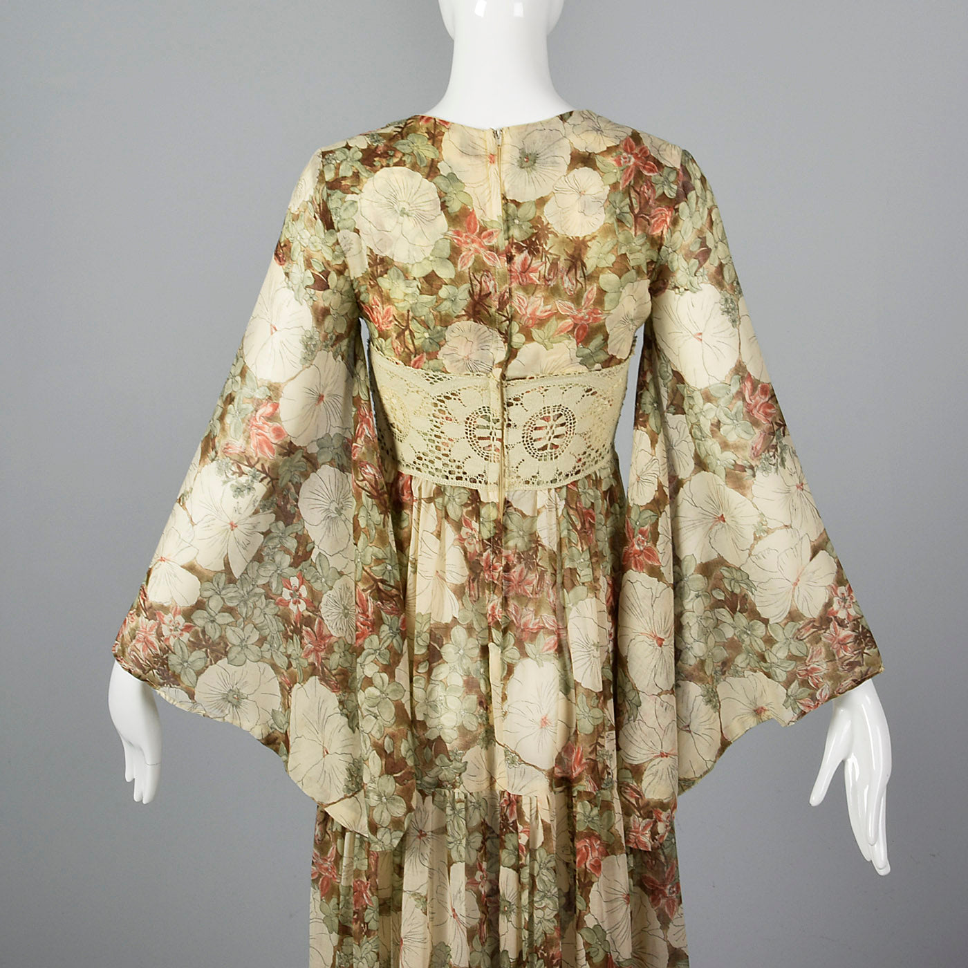 1970s Gunne Sax Brown Floral Maxi Dress