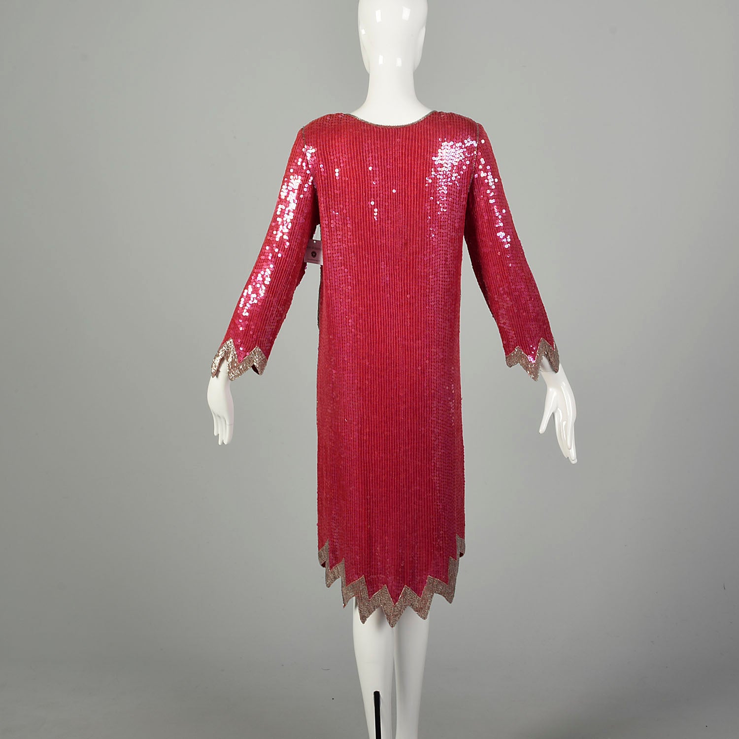 Small 1990s Silk Pink Silver Red Cocktail Dress Loose Fitting Sequin B Style & Salvage Small 1990s Silk Pink Silver Red Cocktail Dress Loose Fitting Sequin B Style & Salvage