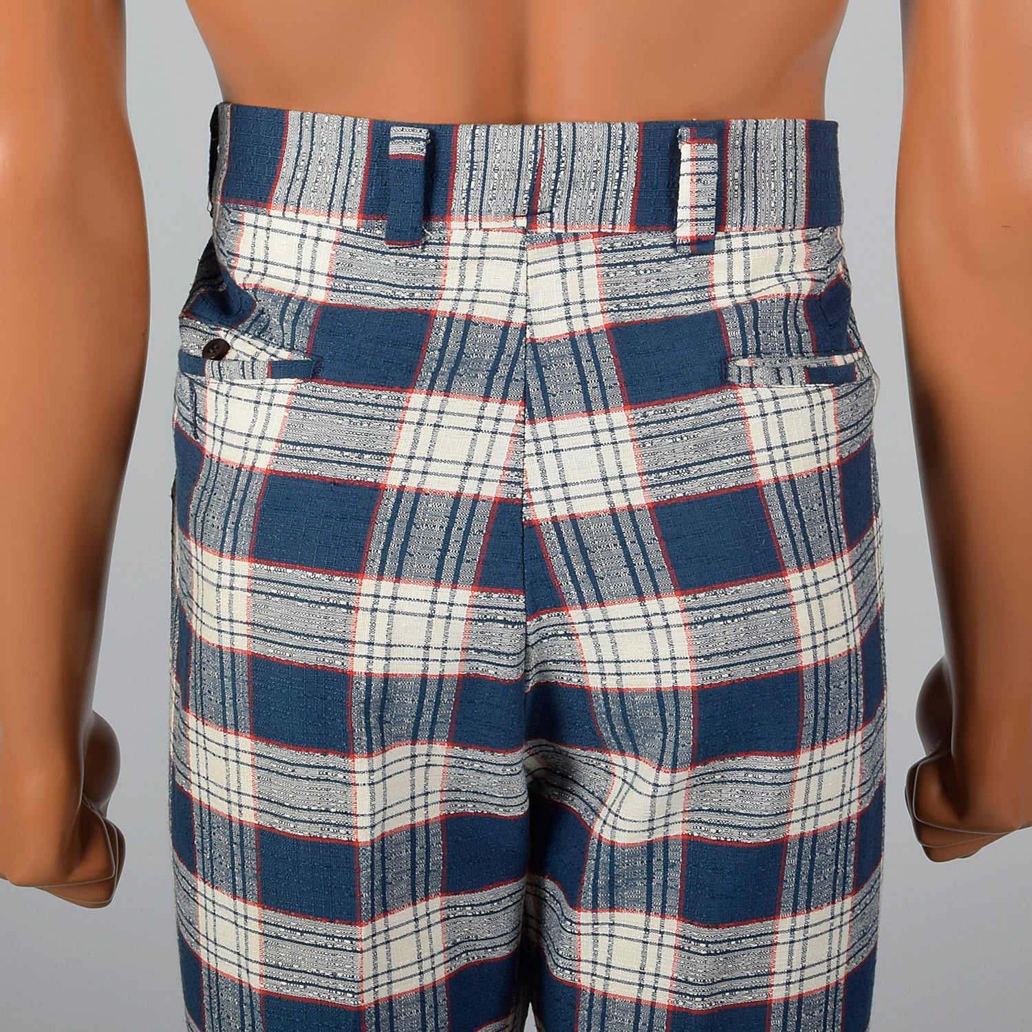 1970s Blue and Red Plaid Pants