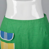 1960s Deadstock Green Mini Skirt with Patch Pockets